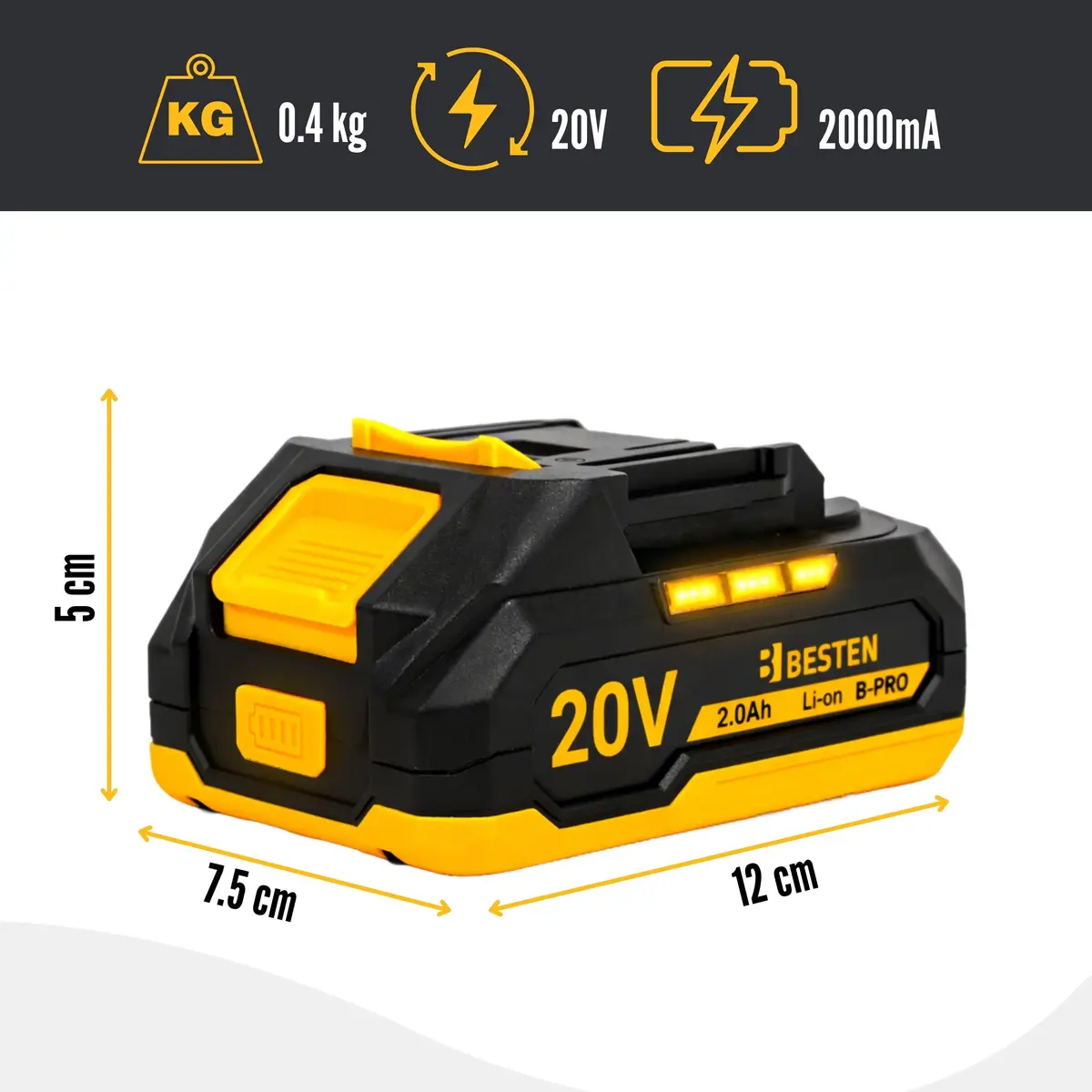 Akumulator BESTEN B-PRO 20V 2000 mAh specyfikacja techniczna